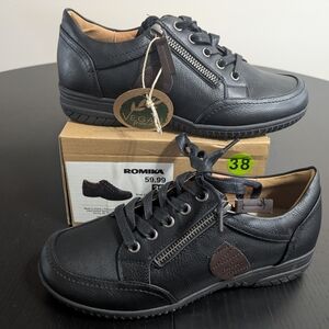 Romika Black Vegan Leather Lace-Up Sneakers with Side Zip